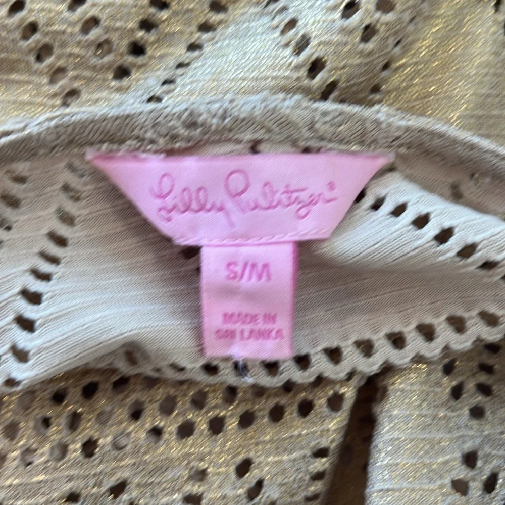 LILLY PULITZER Jerrica Mini Caftan Coverup S/M Gold Foiled Lace Tassels - Picture 7 of 7